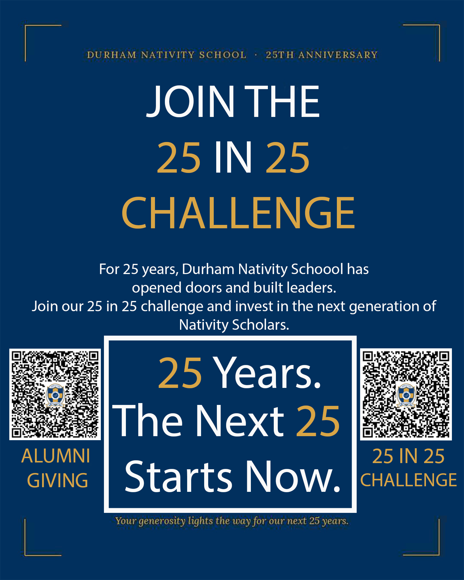 Durham Nativity School 25 in 25 Challenge and Alumni Giving