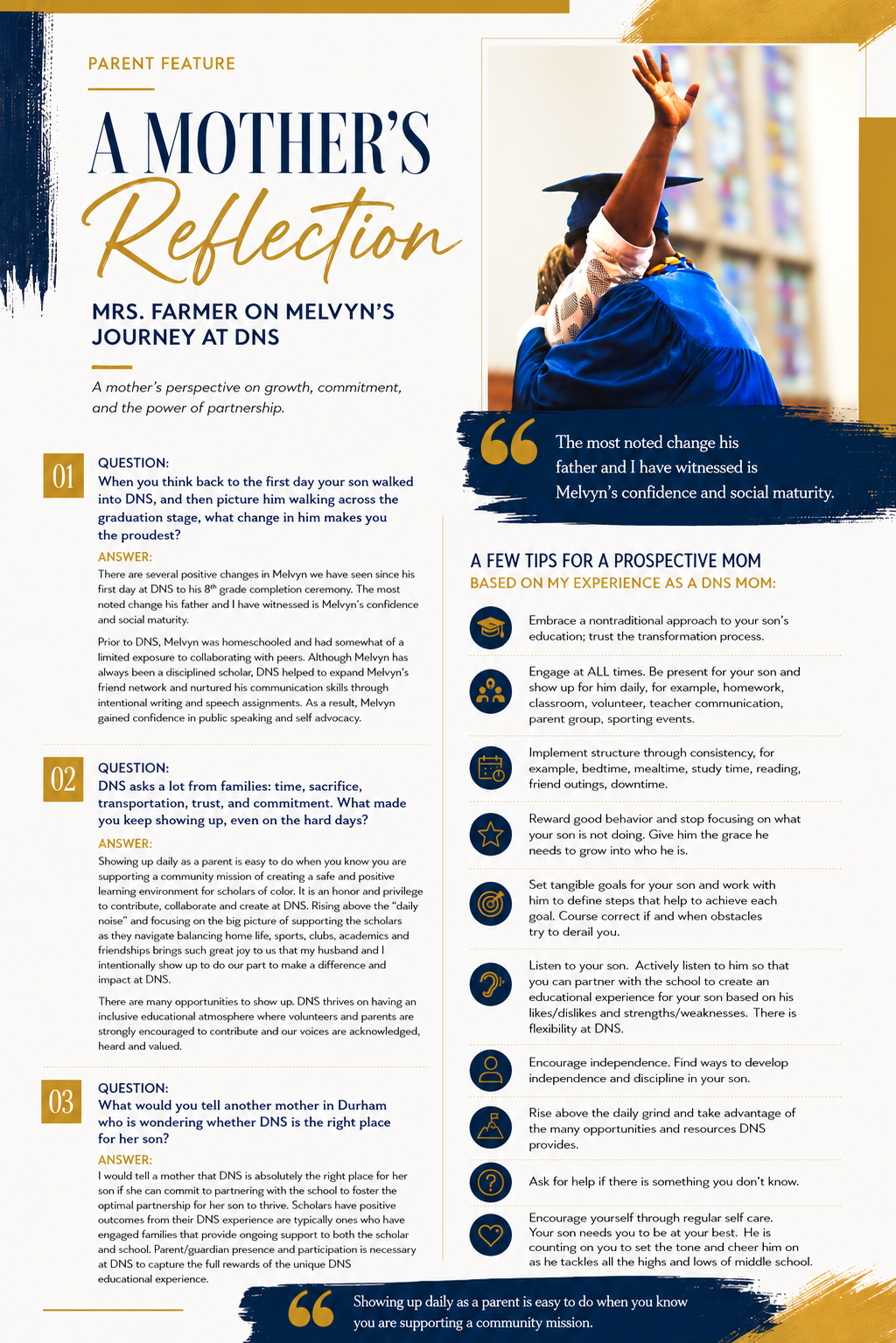 A Mother's Reflection one page parent feature