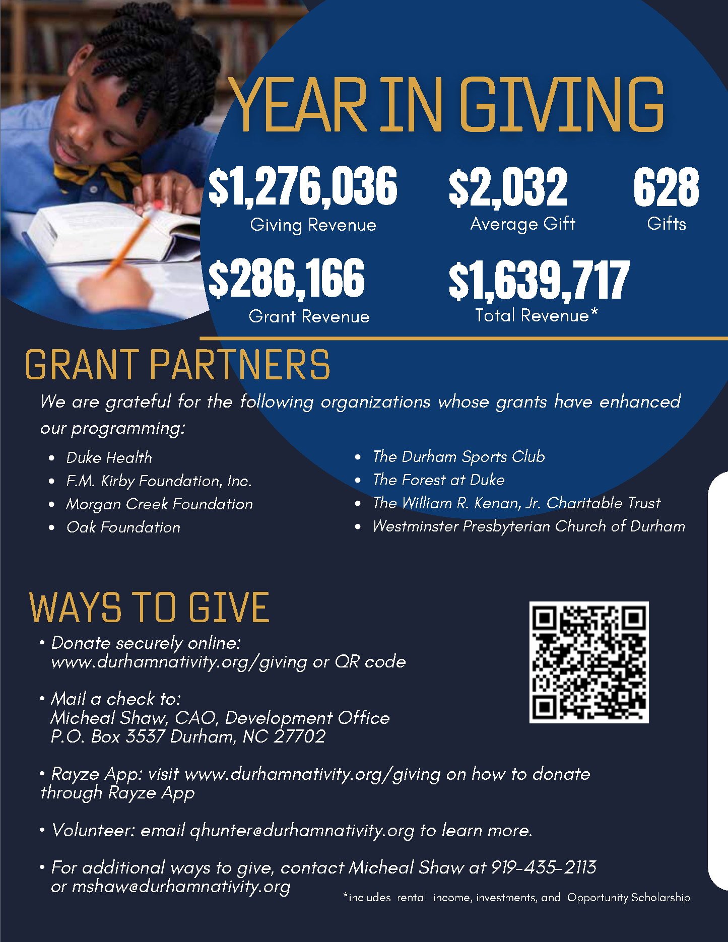 Durham Nativity School Year in Giving.