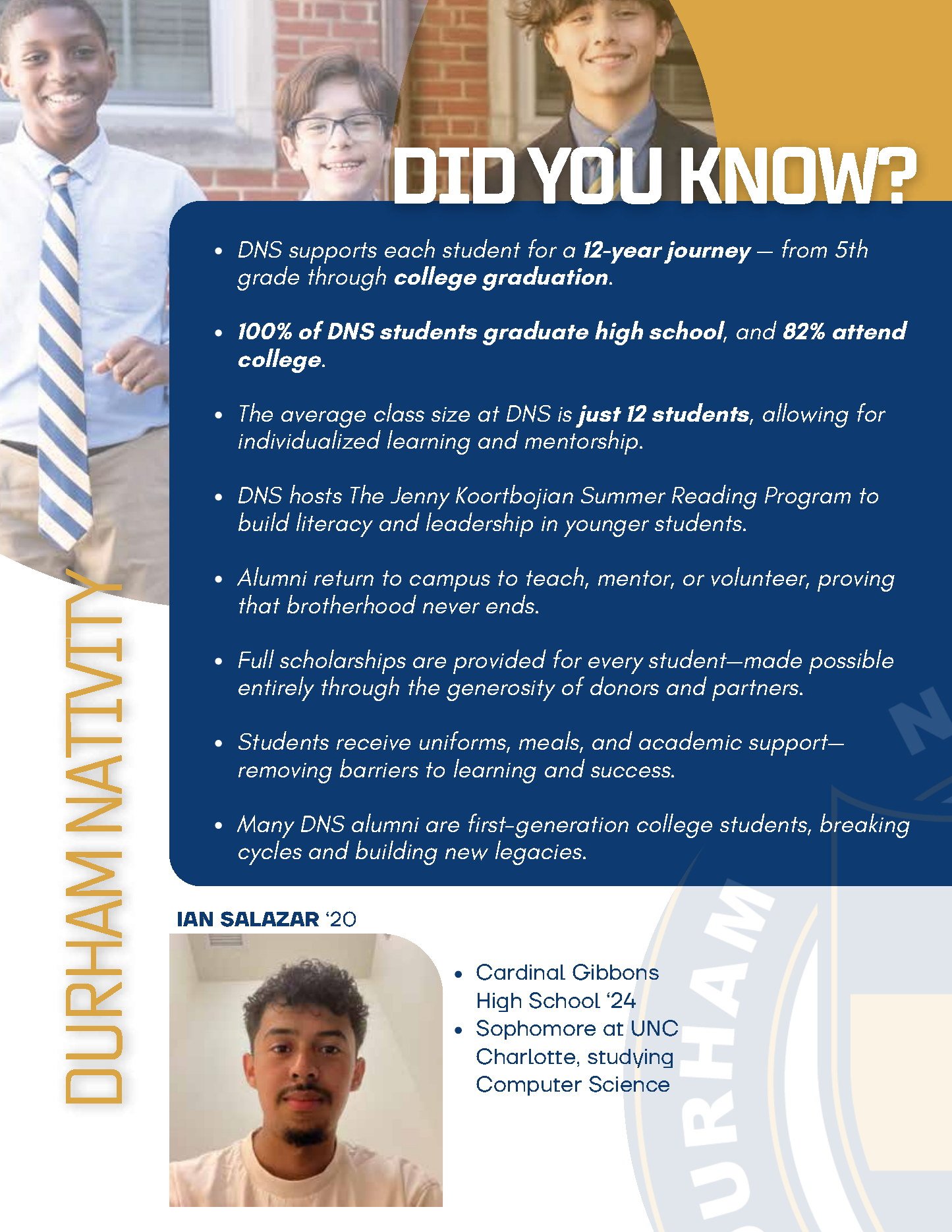 Did You Know facts about Durham Nativity School.