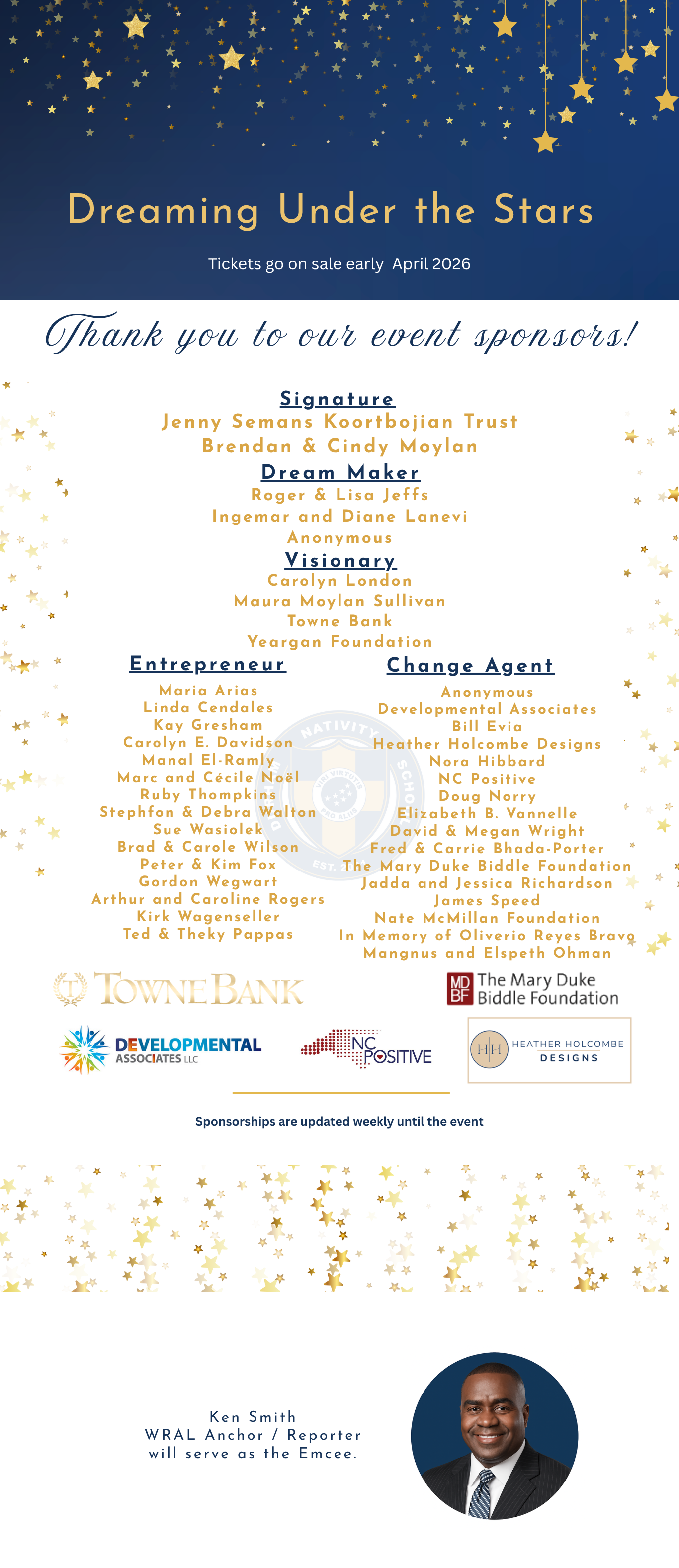 Dreaming Under the Stars event sponsor listing